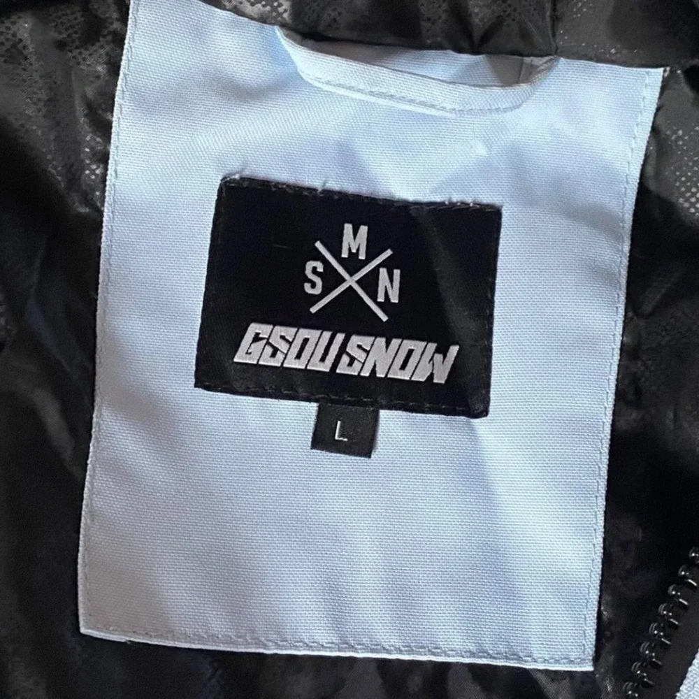 GSOU Snow Mens Blue White Grey Colorblock Hooded Ski Snowboard Jacket Large